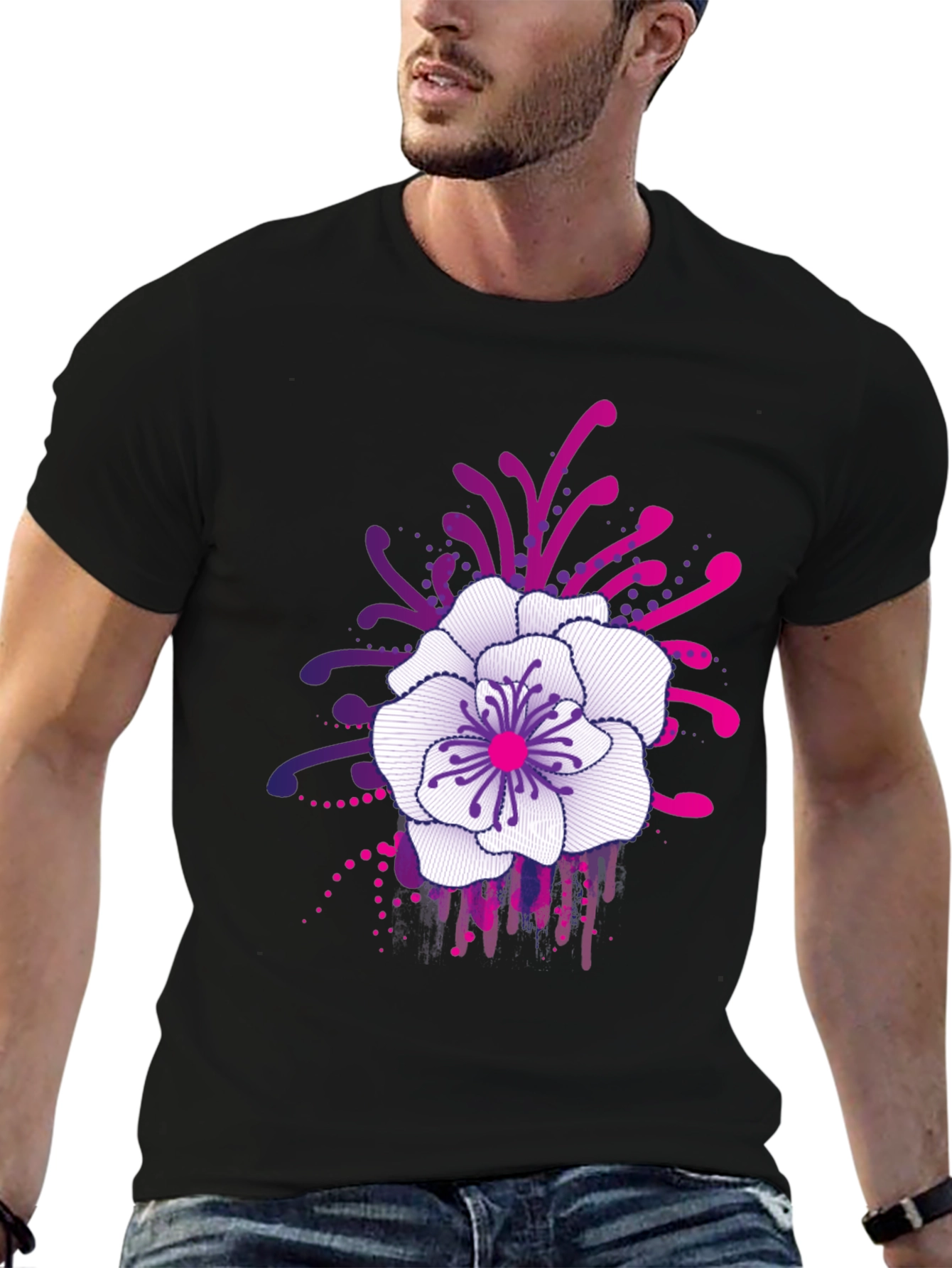 Floral Graphic Print Black T-Shirt