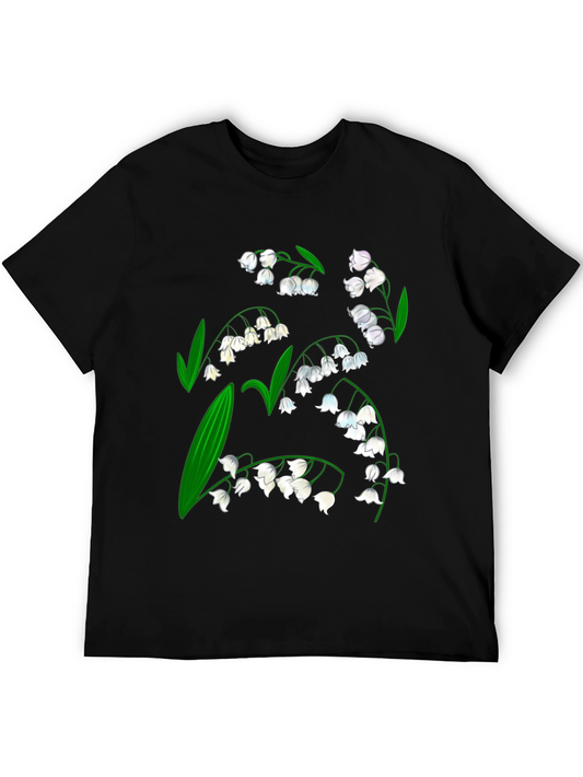 Lily of the Valley Graphic Tee - Black Cotton Shirt