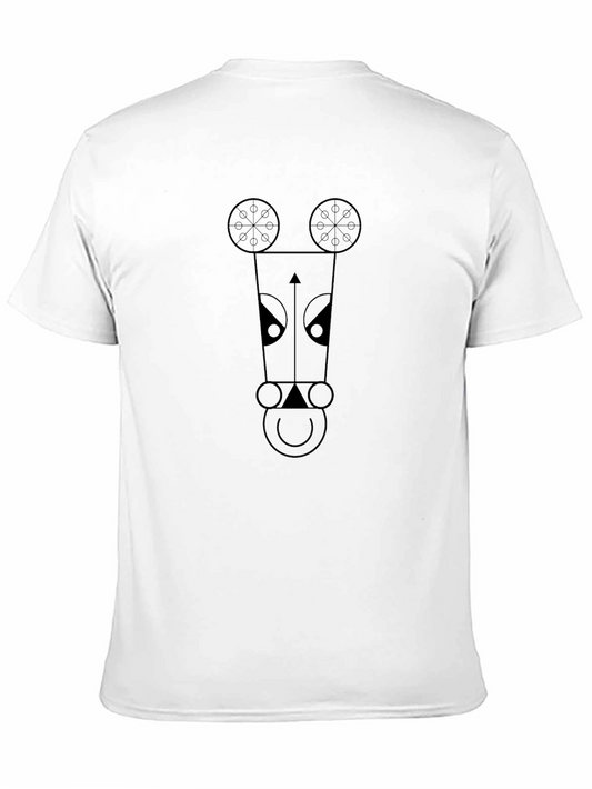 Geometric Animal Face Graphic Tee - Black Cotton Casual T-Shirt