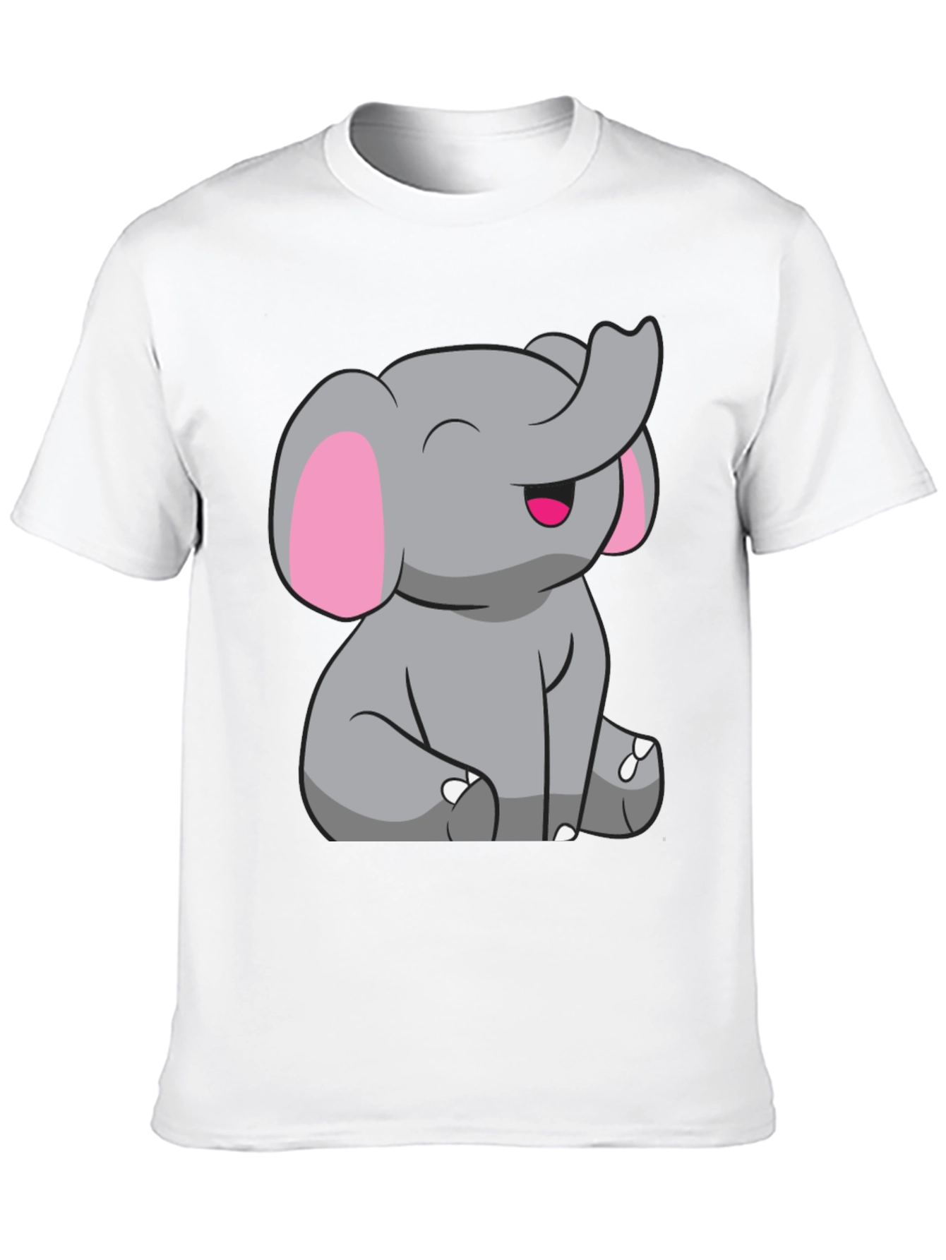 Cute Elephant Graphic Tee - Black Cotton Shirt