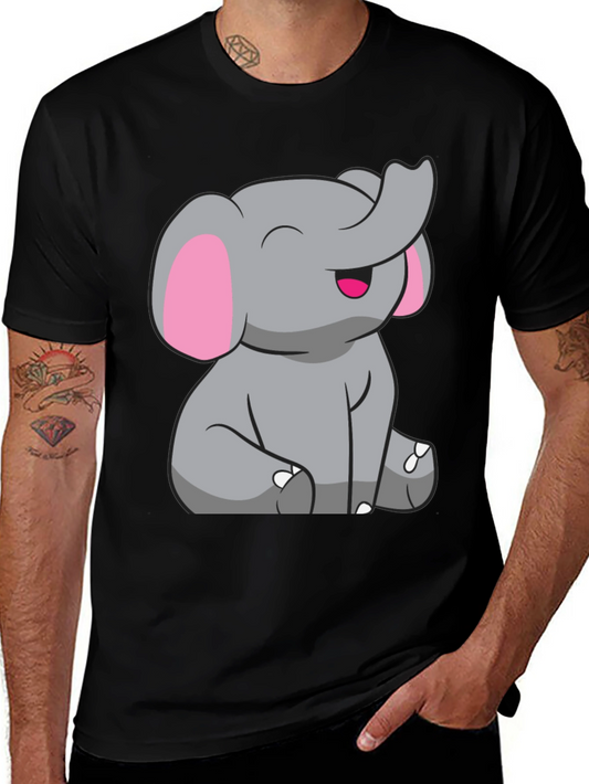 Cute Elephant Graphic Tee - Black Cotton Shirt