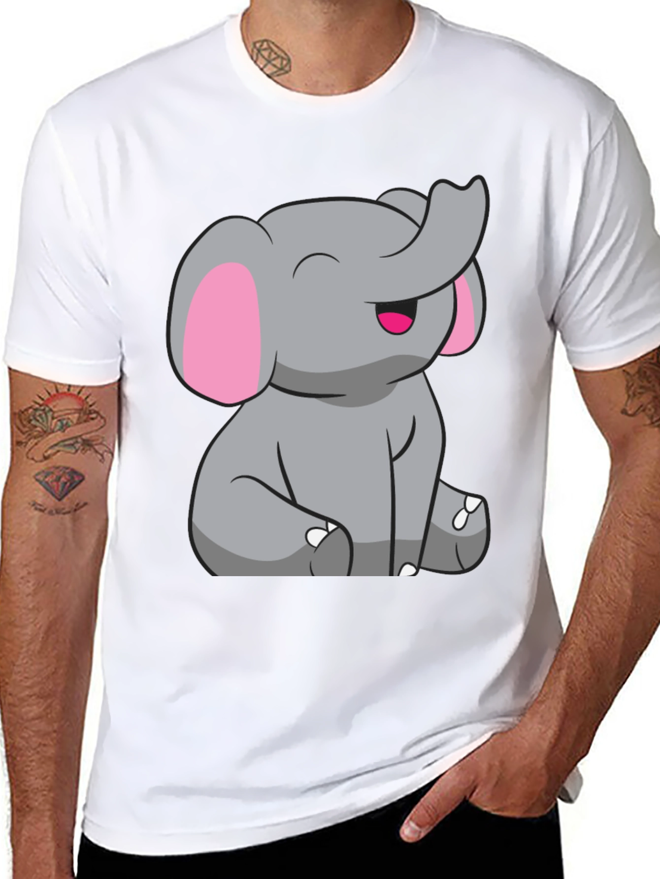 Cute Elephant Graphic Tee - Black Cotton Shirt
