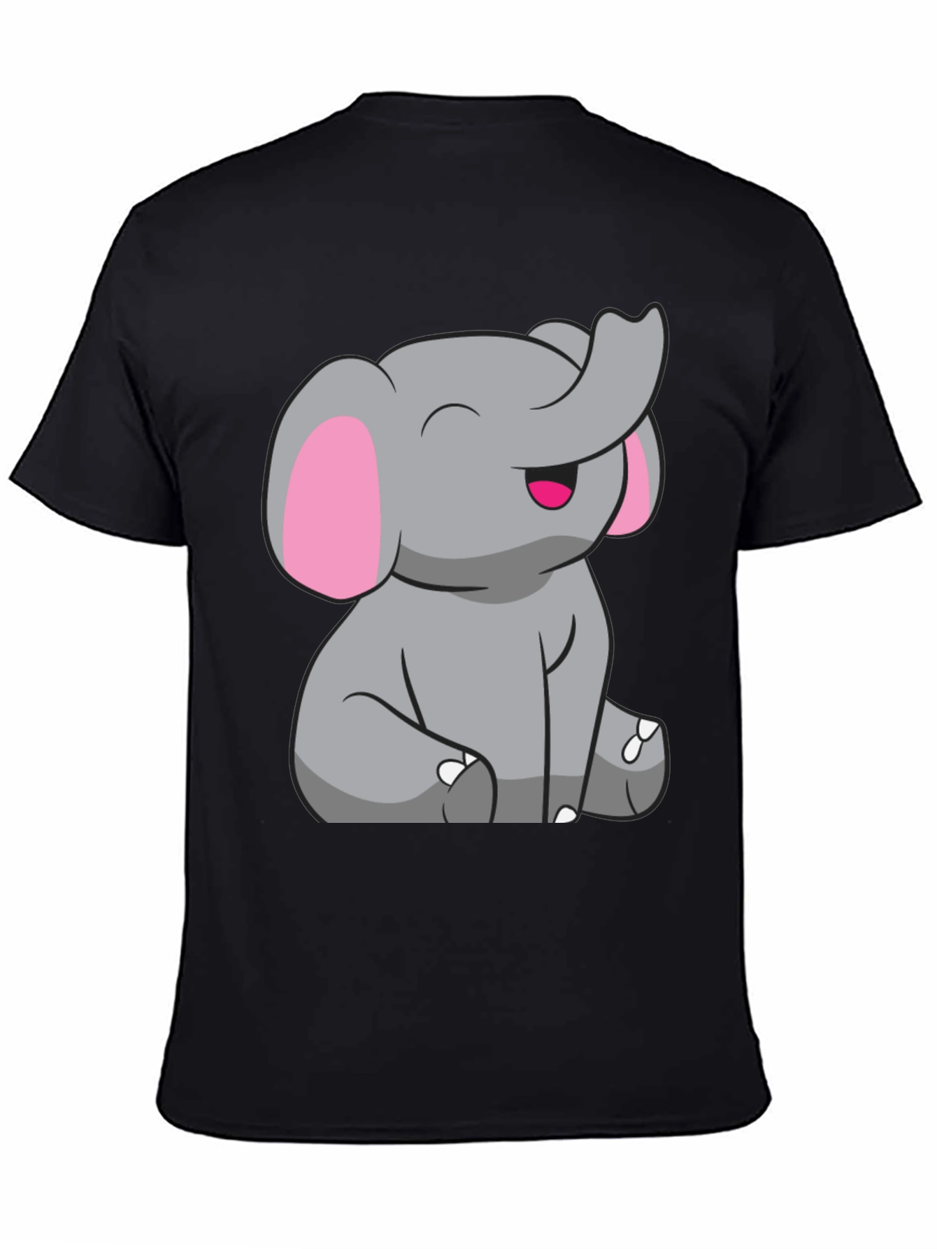 Cute Elephant Graphic Tee - Black Cotton Shirt