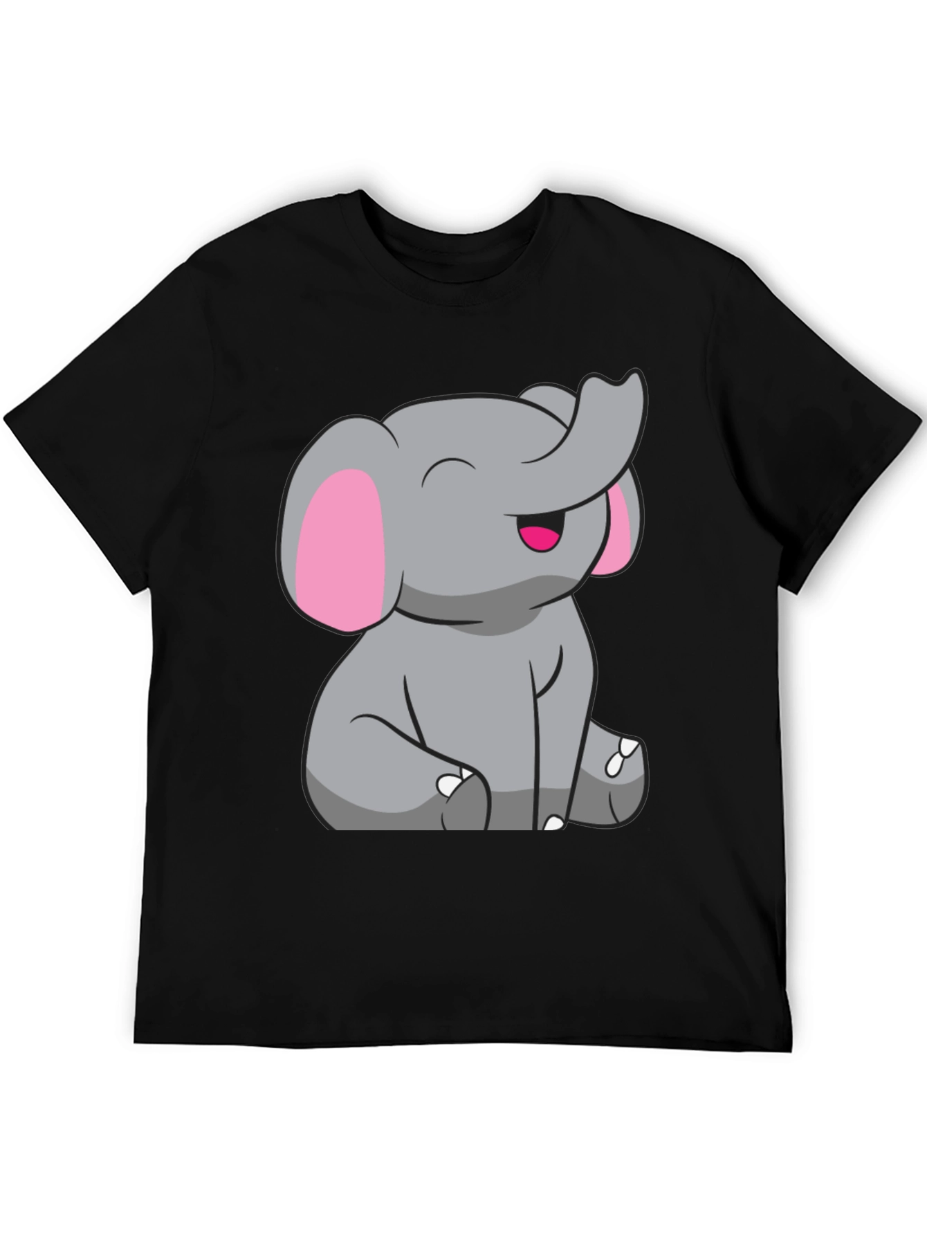 Cute Elephant Graphic Tee - Black Cotton Shirt