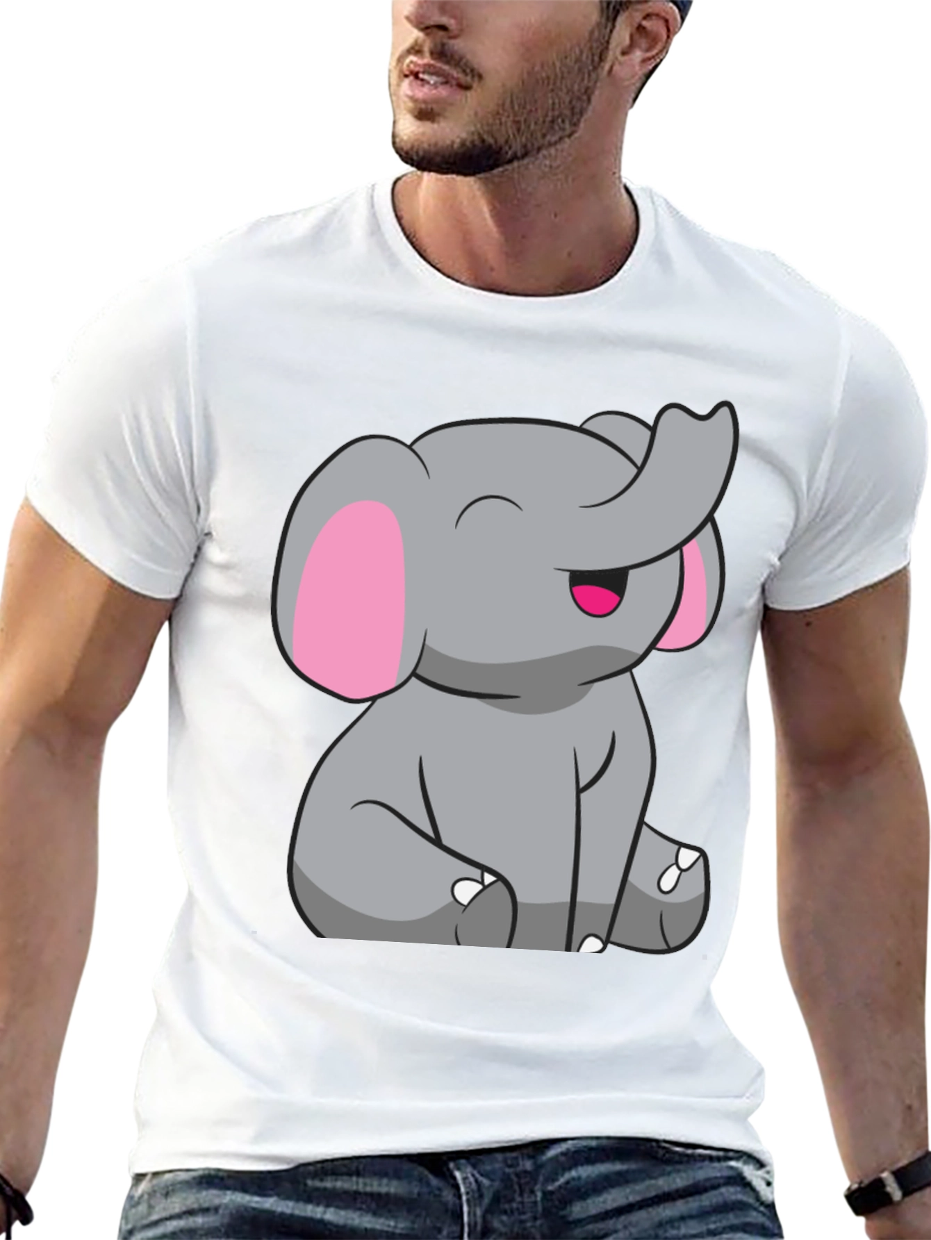 Cute Elephant Graphic Tee - Black Cotton Shirt