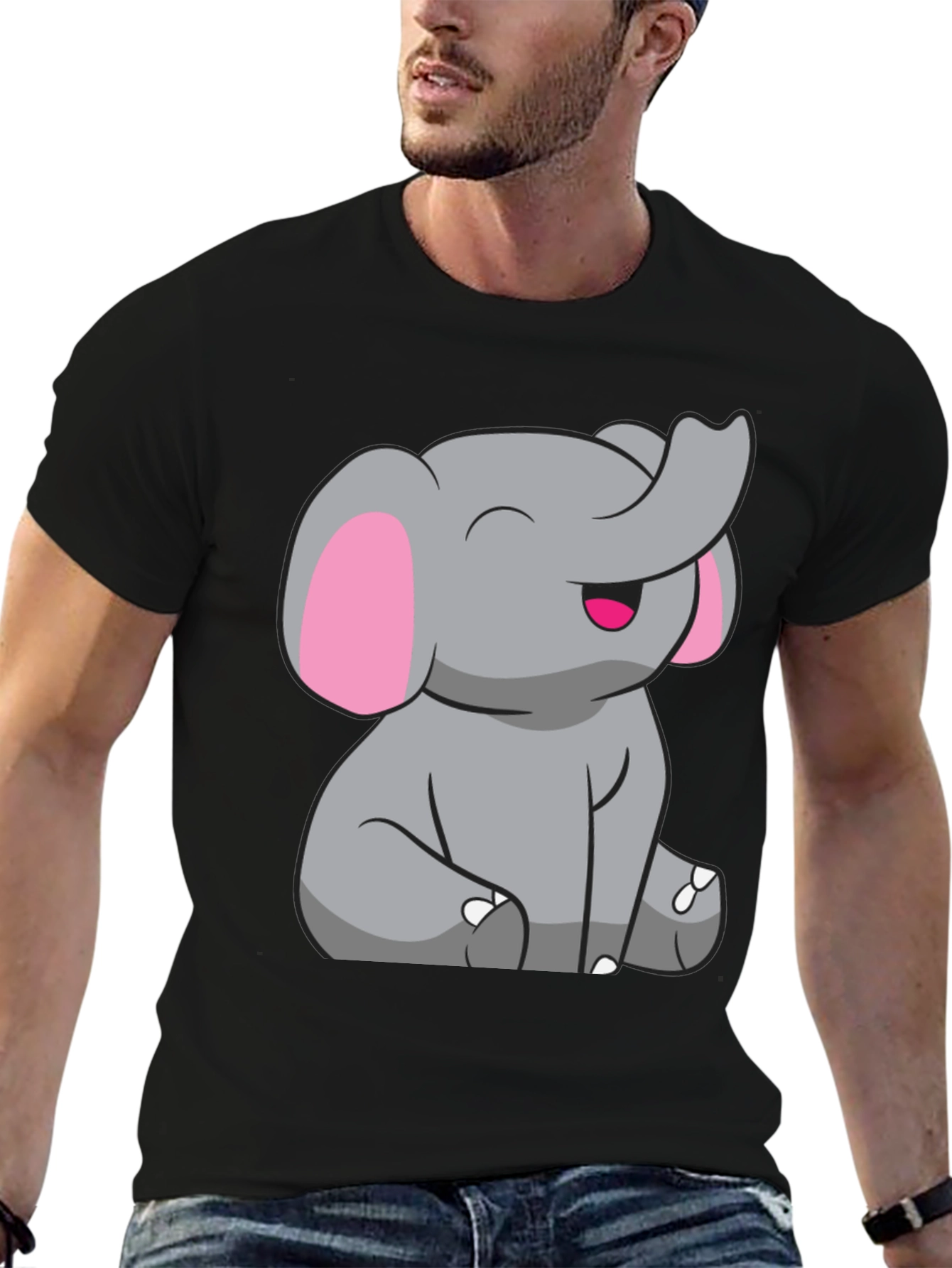 Cute Elephant Graphic Tee - Black Cotton Shirt