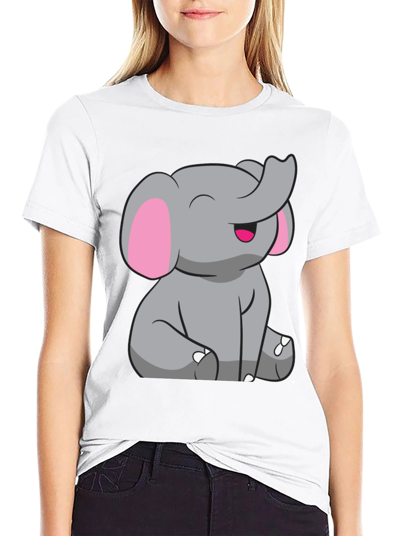 Cute Elephant Graphic Tee - Black Cotton Shirt