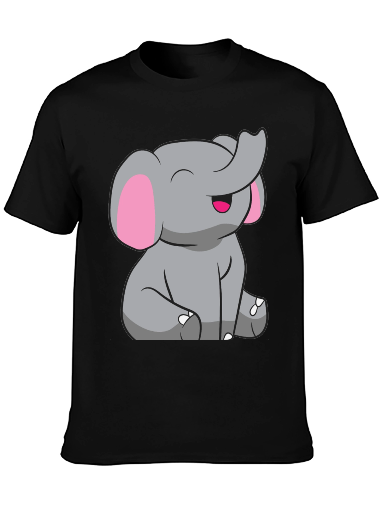 Cute Elephant Graphic Tee - Black Cotton Shirt