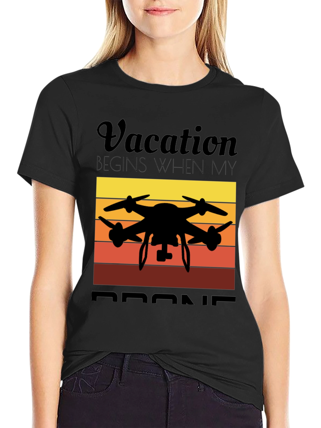 Vacation Begins When My Drone Black T-Shirt