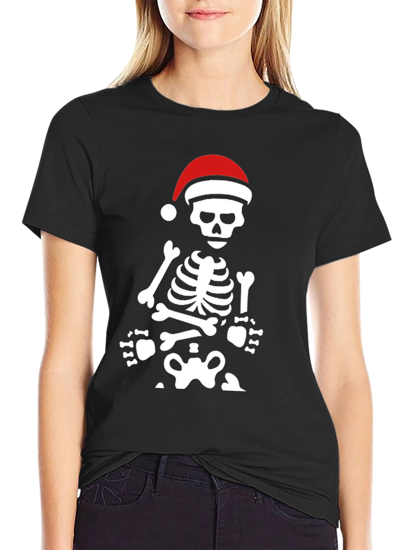 Skeleton with Santa Hat Graphic Tee