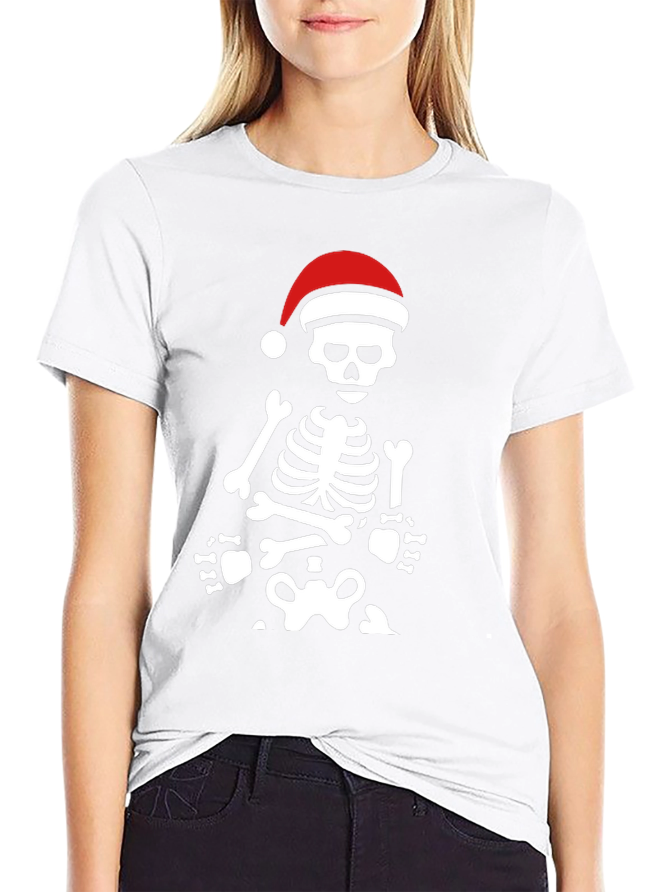 Skeleton with Santa Hat Graphic Tee
