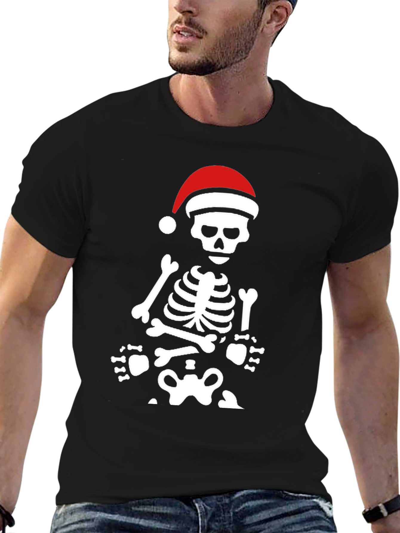 Skeleton with Santa Hat Graphic Tee