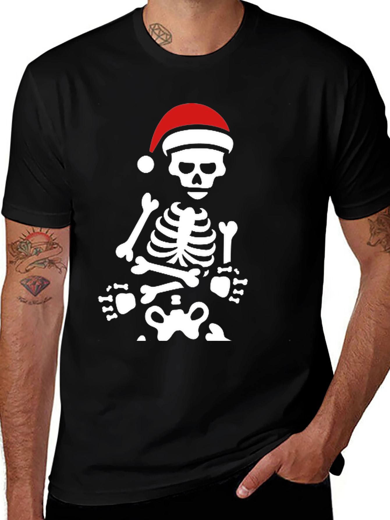 Skeleton with Santa Hat Graphic Tee