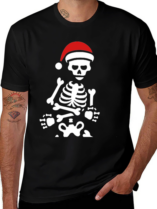 Skeleton with Santa Hat Graphic Tee