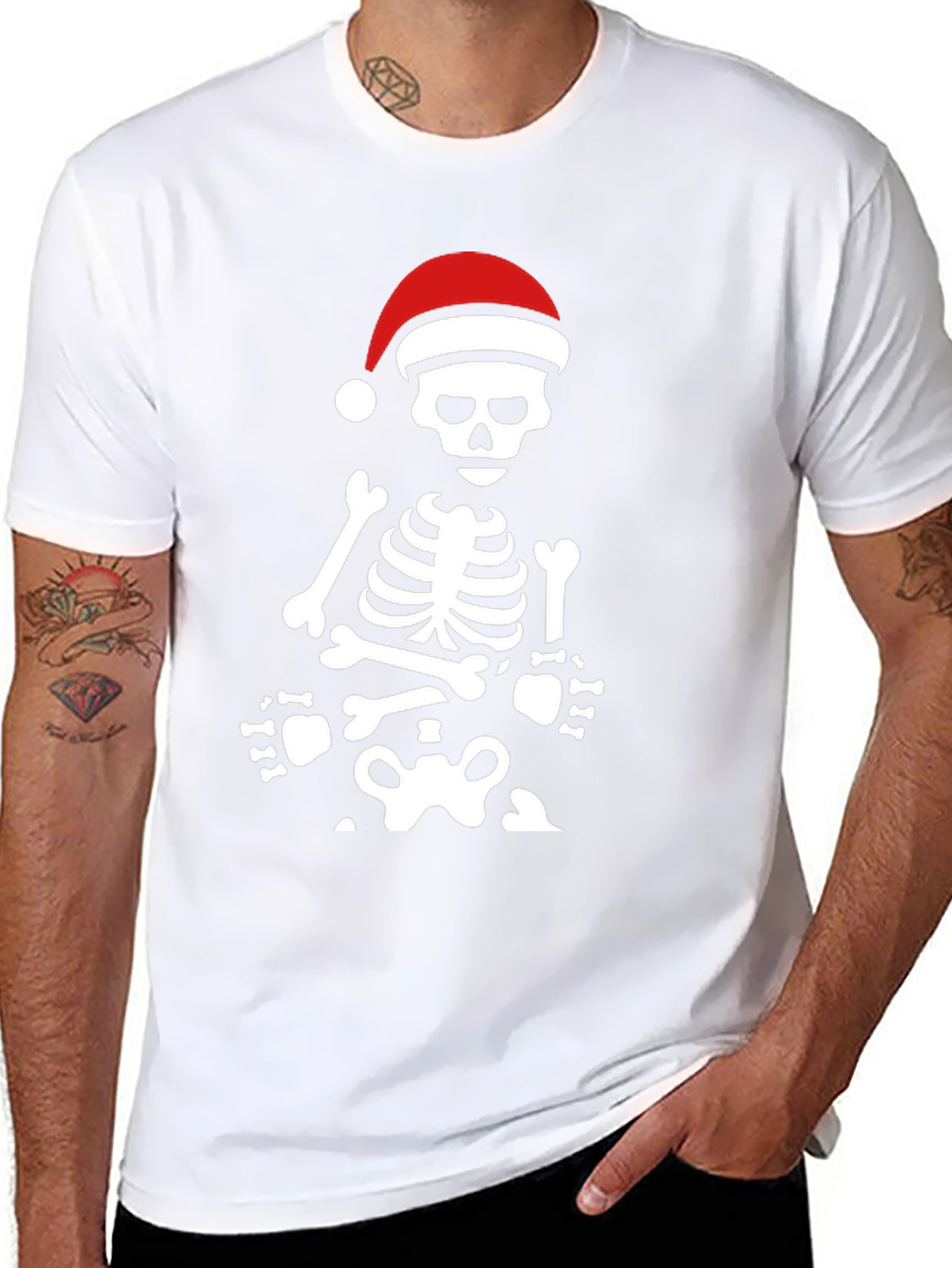 Skeleton with Santa Hat Graphic Tee