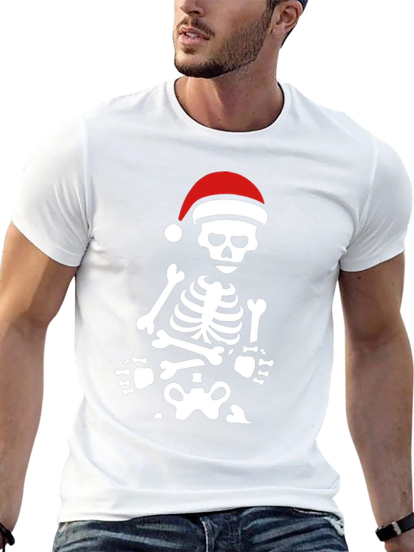 Skeleton with Santa Hat Graphic Tee