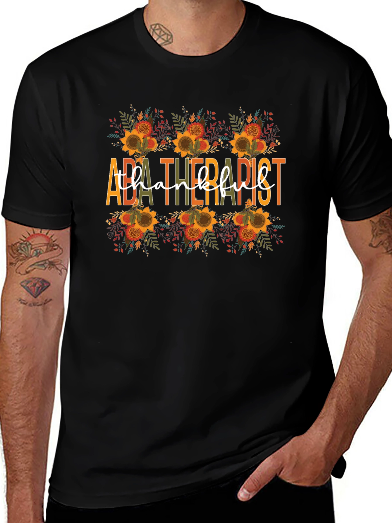 ABA Therapist Thankful T-Shirt - Fall Sunflower Design