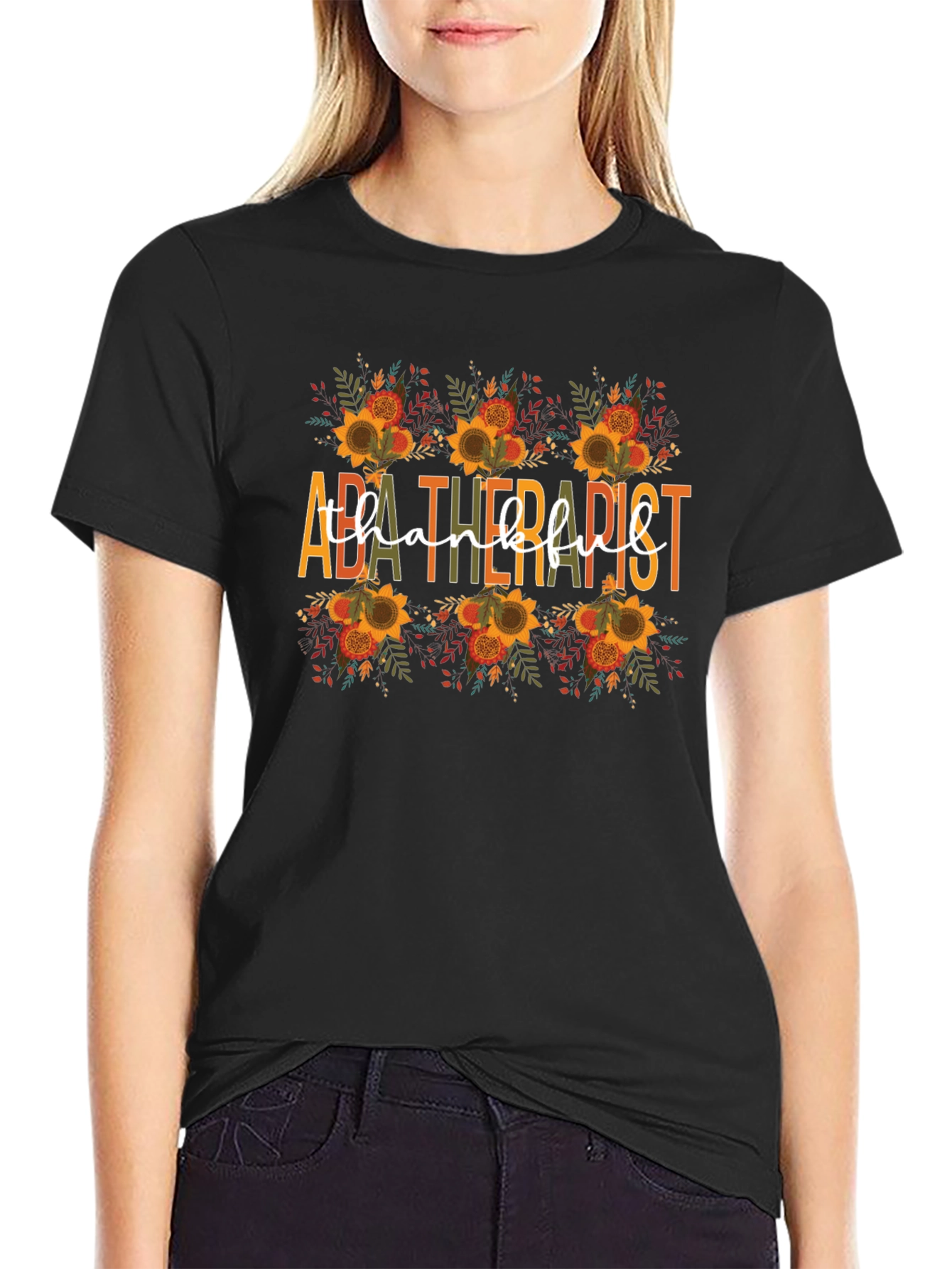 ABA Therapist Thankful T-Shirt - Fall Sunflower Design