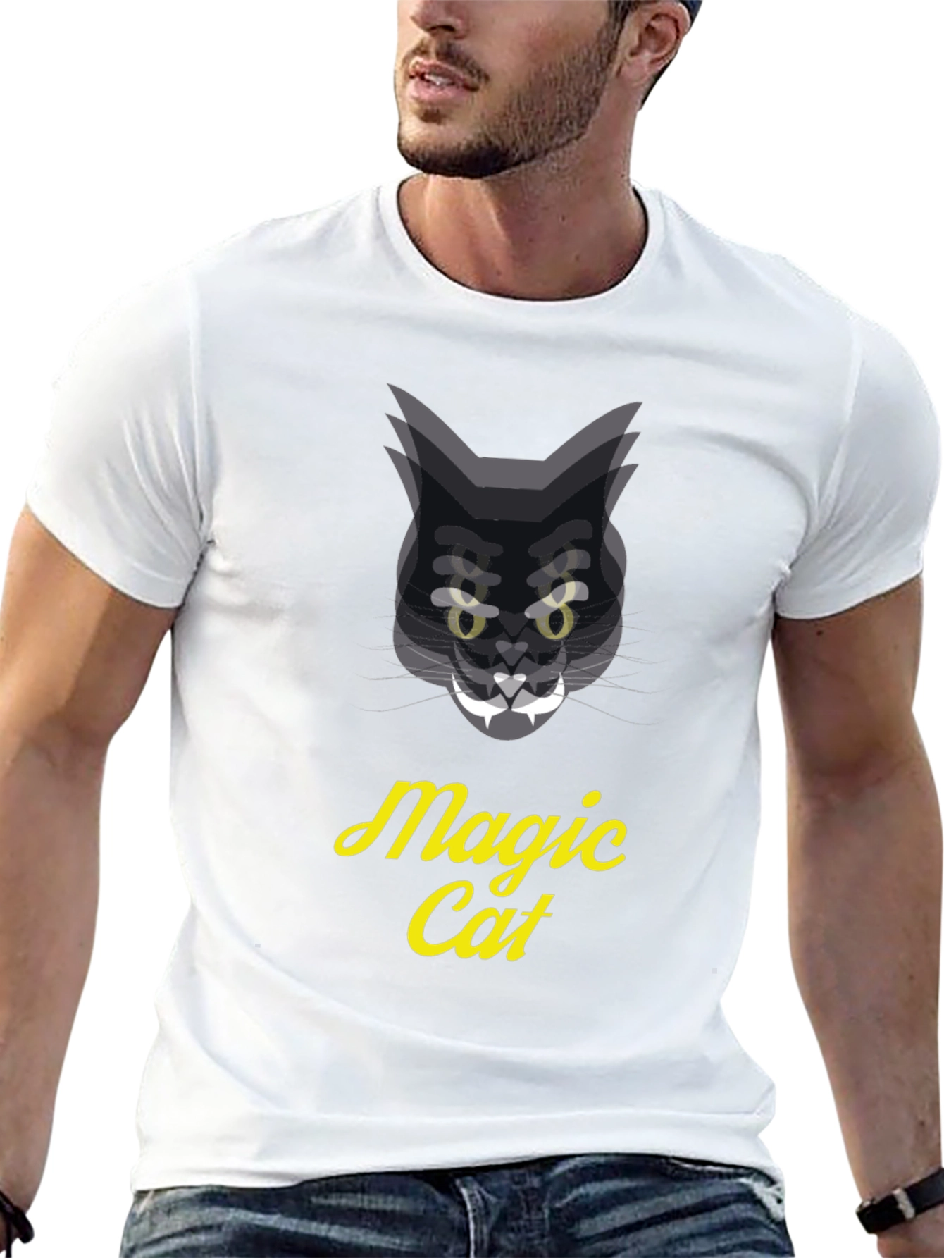 Magic Cat Graphic Tee - Black Cotton T-Shirt