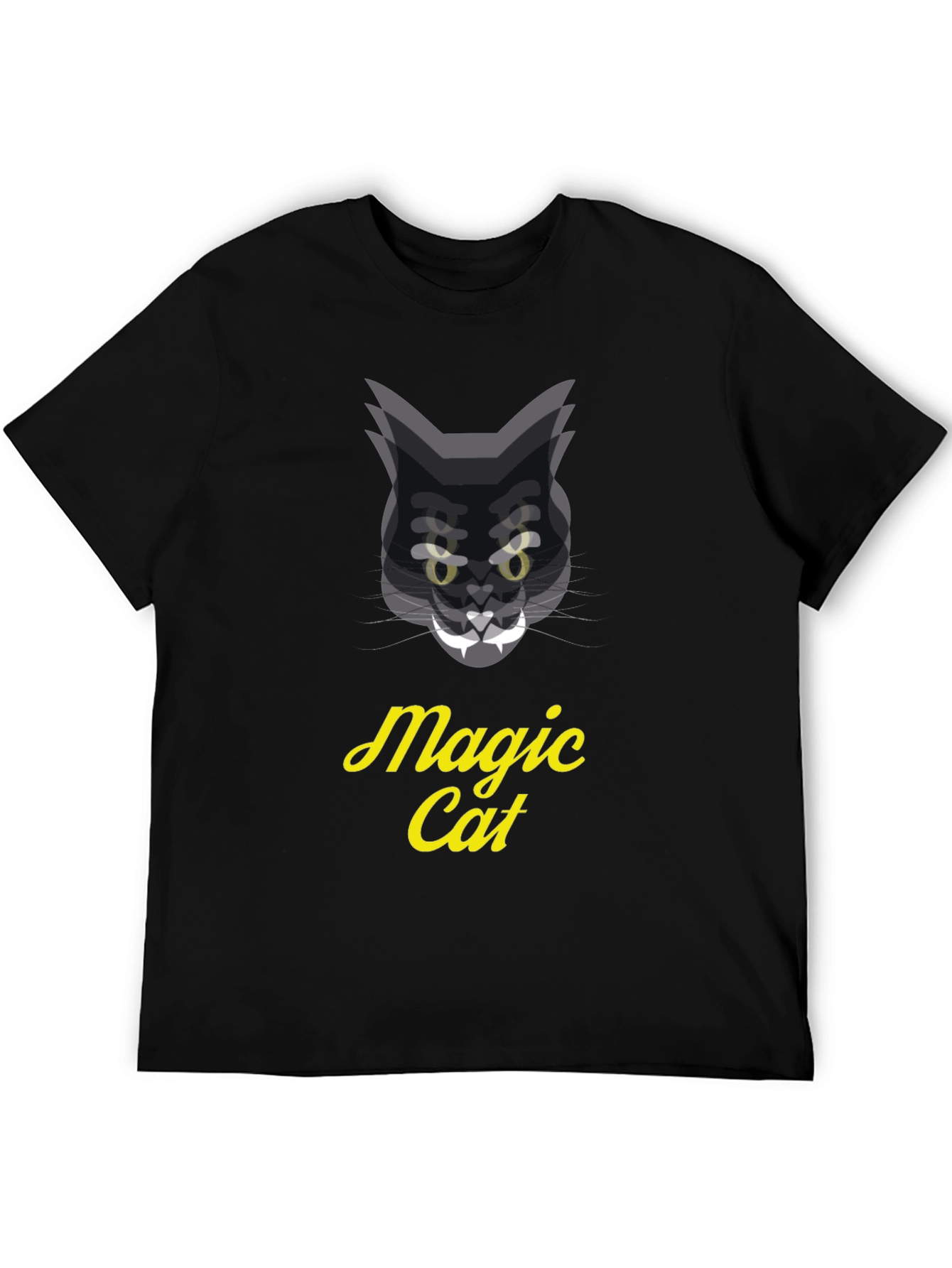 Magic Cat Graphic Tee - Black Cotton T-Shirt