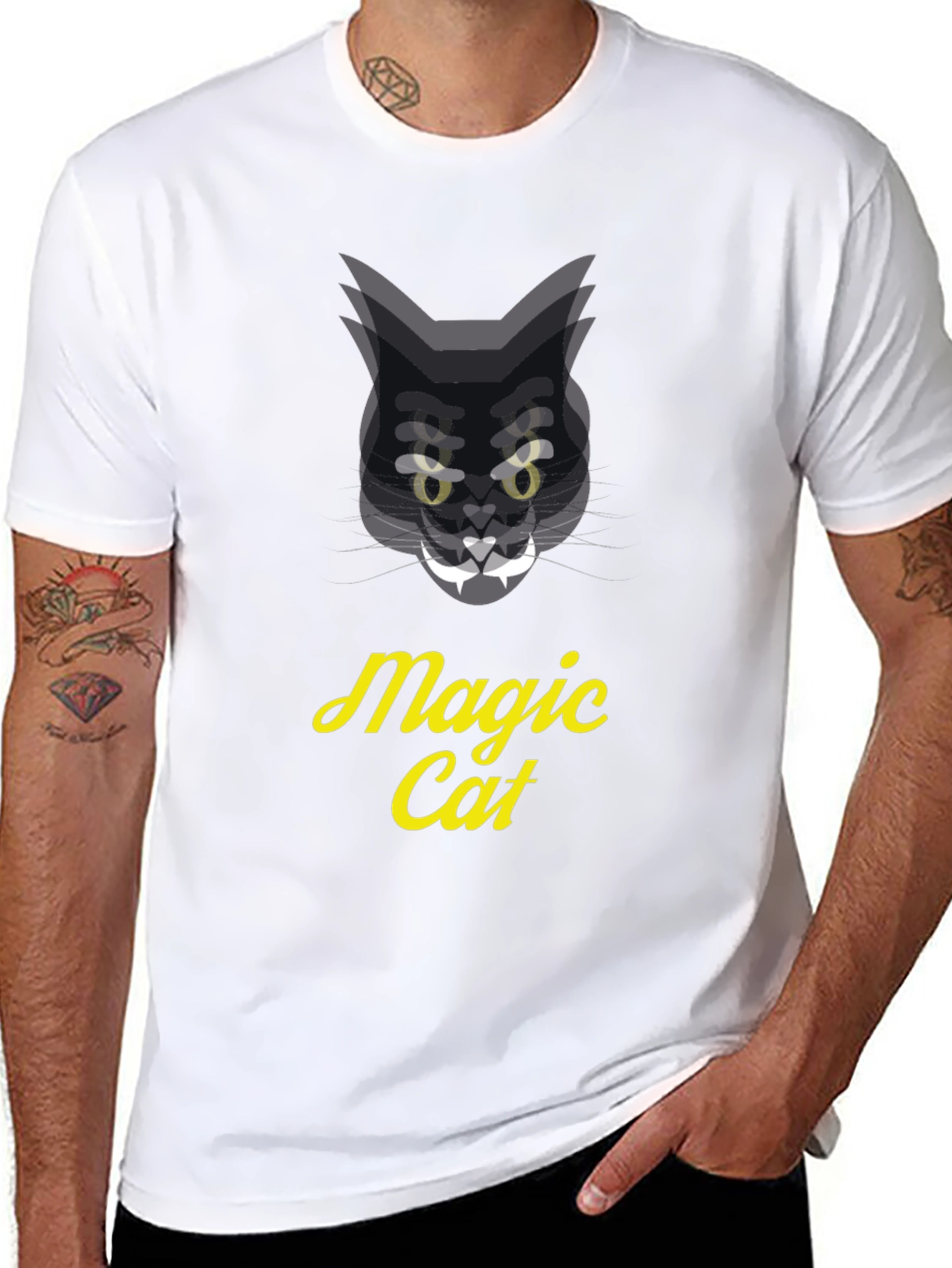 Magic Cat Graphic Tee - Black Cotton T-Shirt