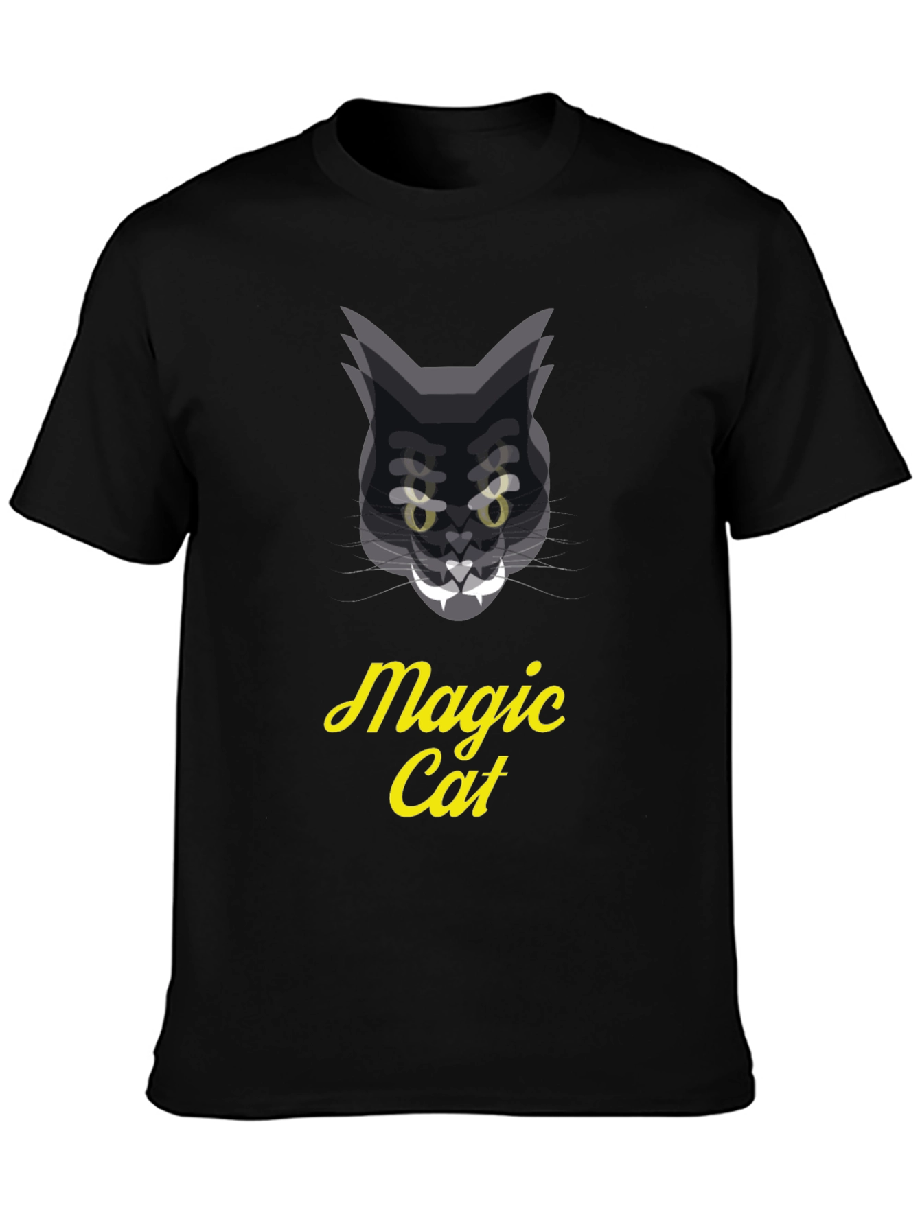 Magic Cat Graphic Tee - Black Cotton T-Shirt