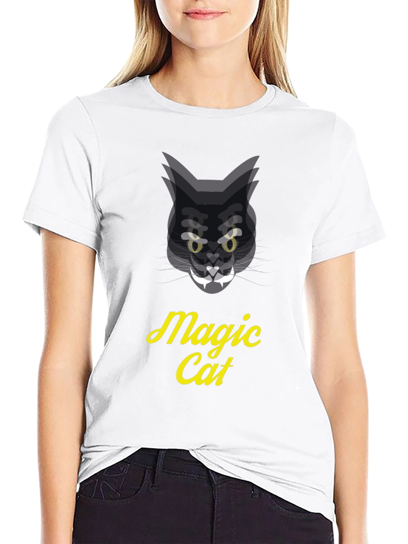 Magic Cat Graphic Tee - Black Cotton T-Shirt