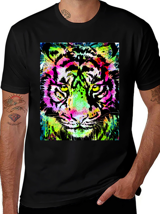 Vibrant Tiger Graphic Print Black T-Shirt