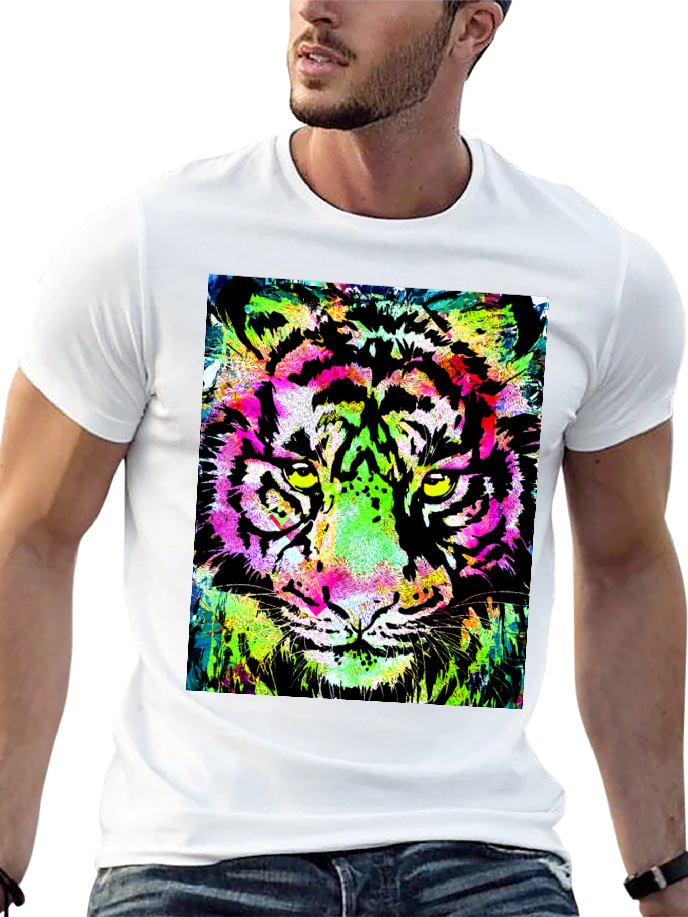 Vibrant Tiger Graphic Print Black T-Shirt