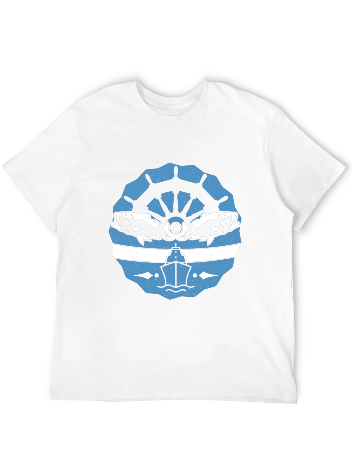 Nautical Black T-Shirt with Boat and Fish Design