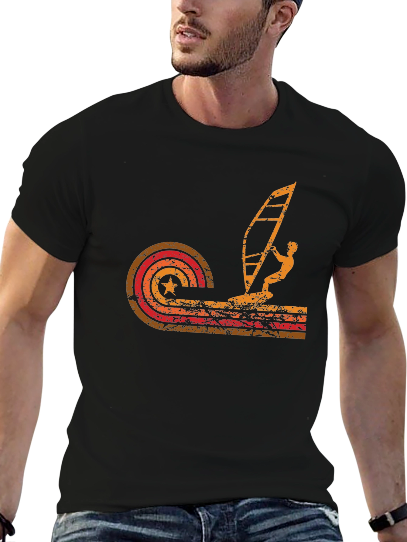 Retro Windsurfing T-Shirt - Black