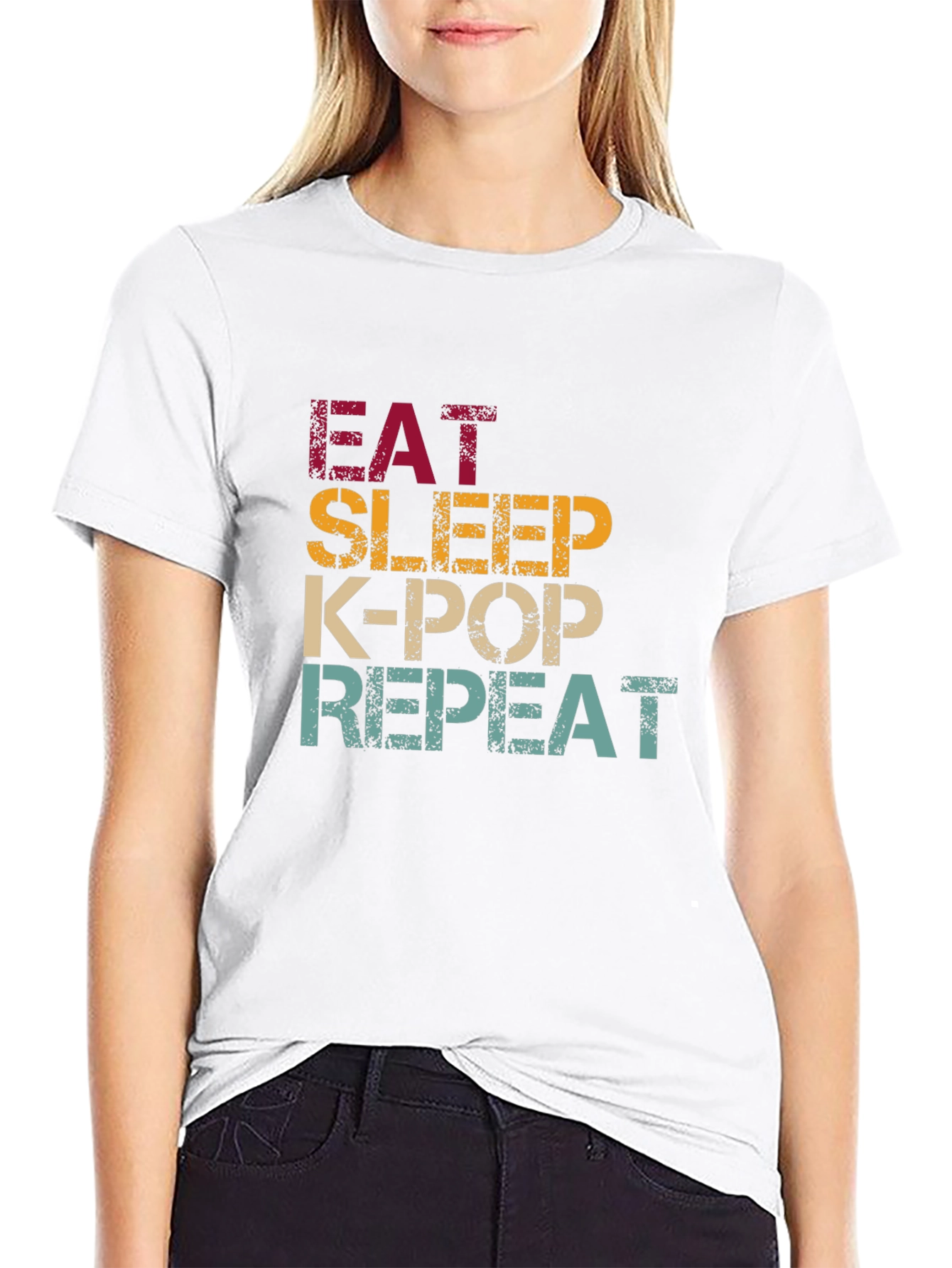 Eat Sleep K-Pop Repeat Graphic T-Shirt