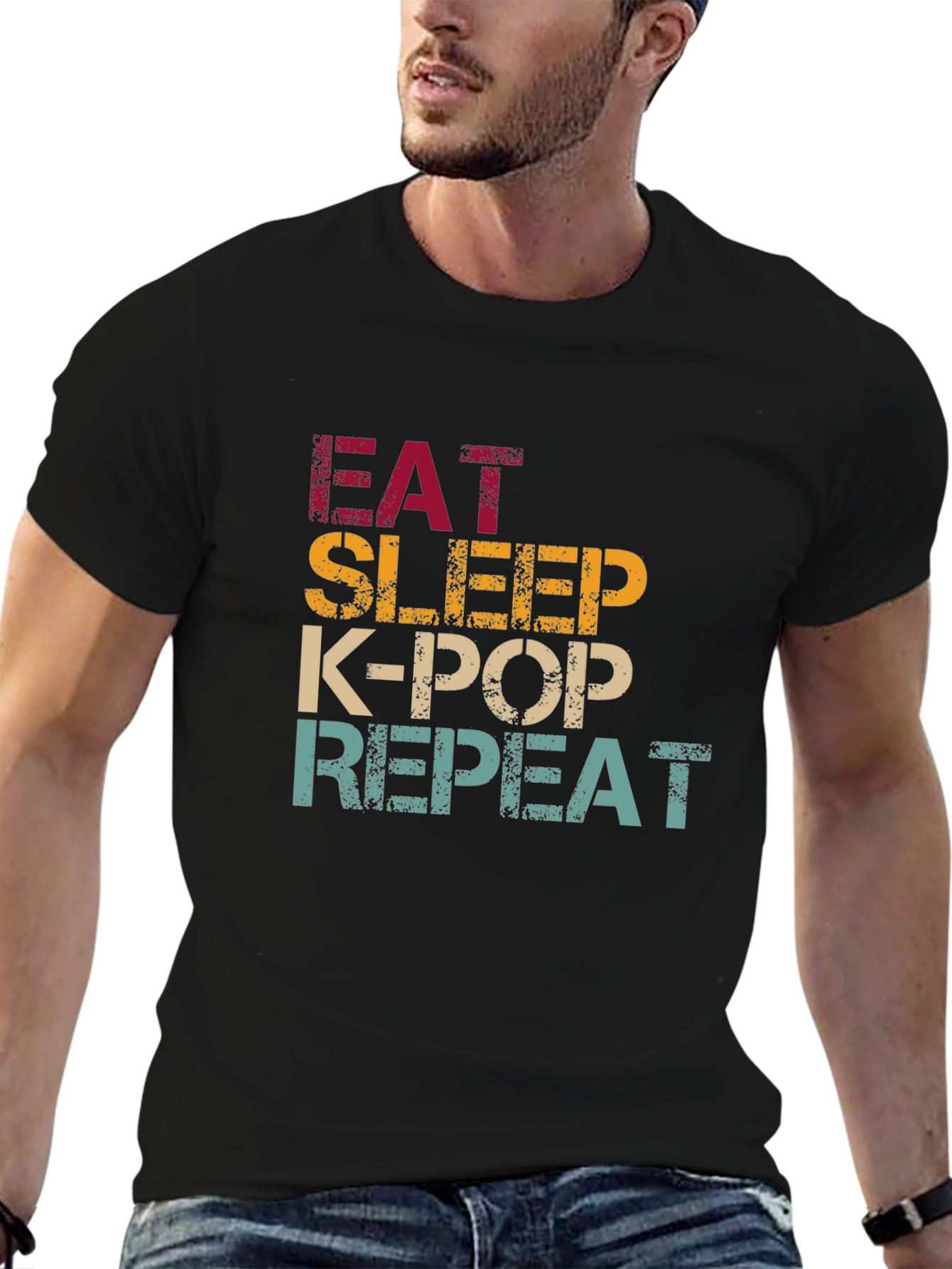 Eat Sleep K-Pop Repeat Graphic T-Shirt