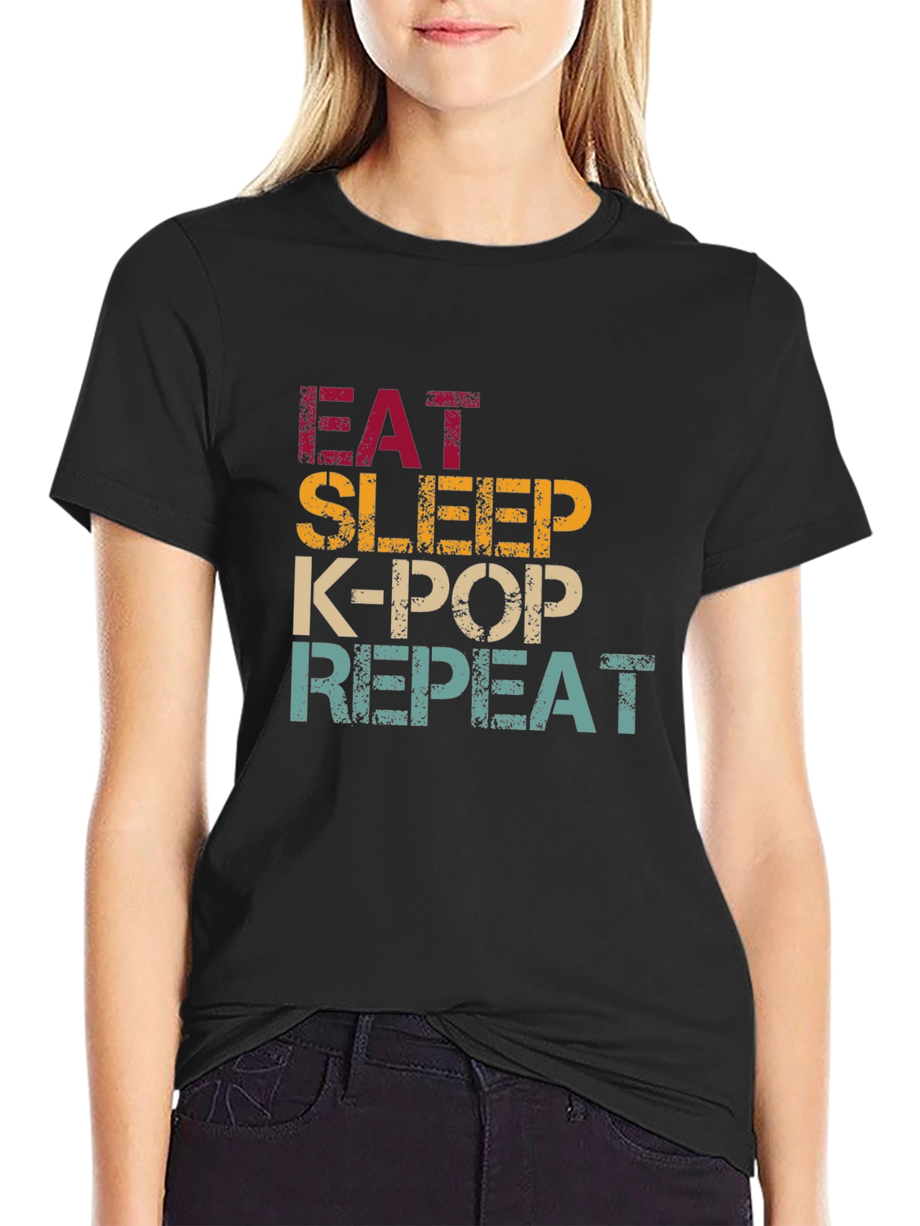 Eat Sleep K-Pop Repeat Graphic T-Shirt