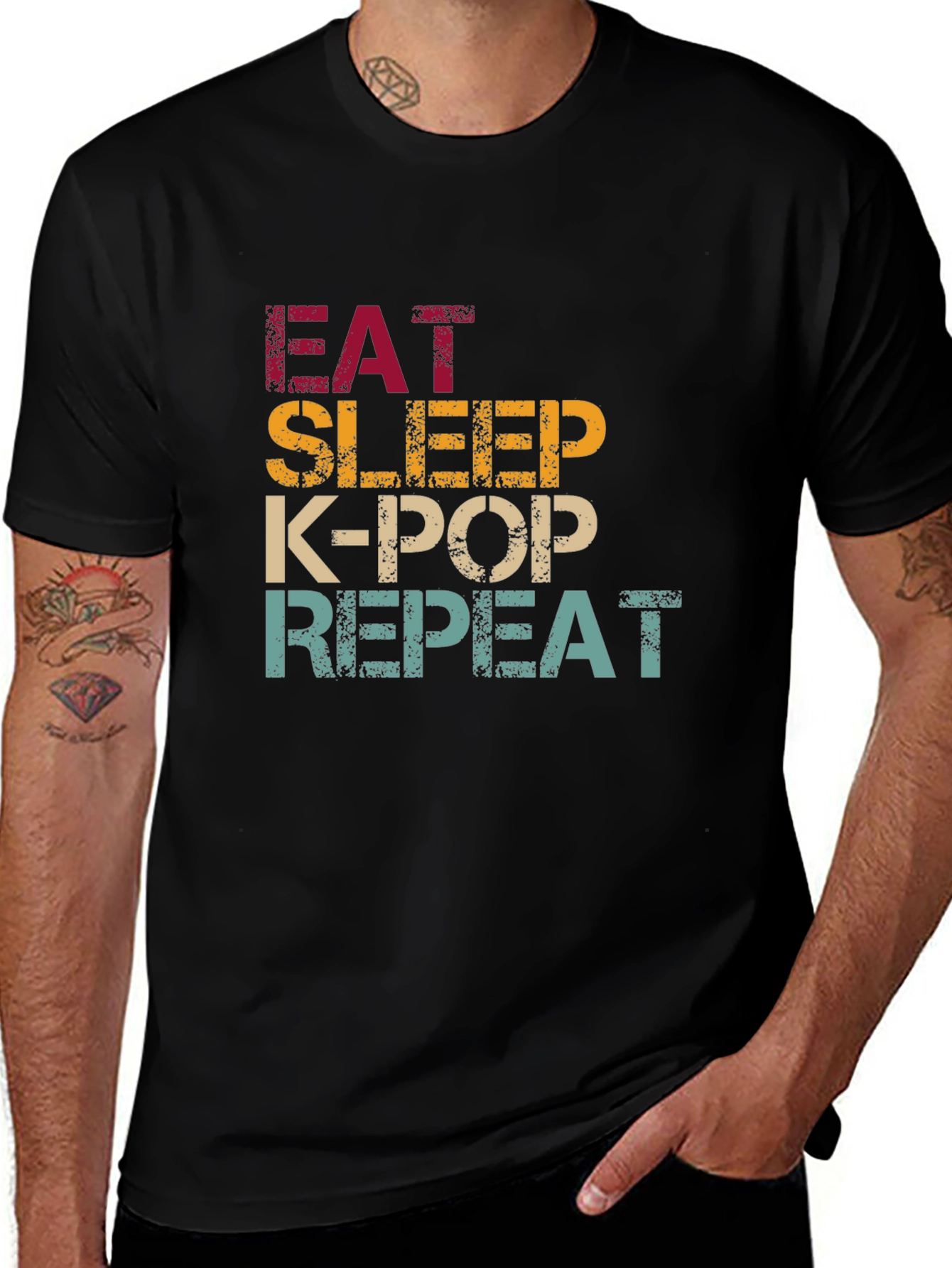 Eat Sleep K-Pop Repeat Graphic T-Shirt