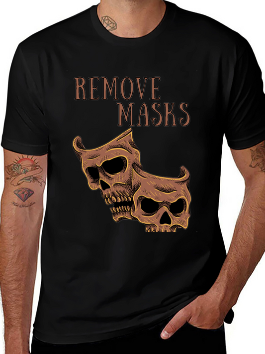 Remove Masks Skull Graphic Tee - Dark Humor T-Shirt