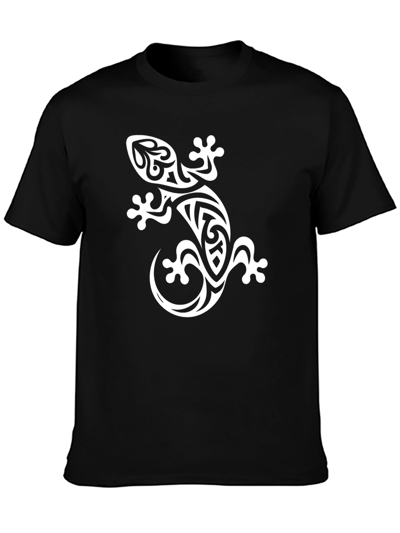 Tribal Gecko Graphic Print Black T-Shirt