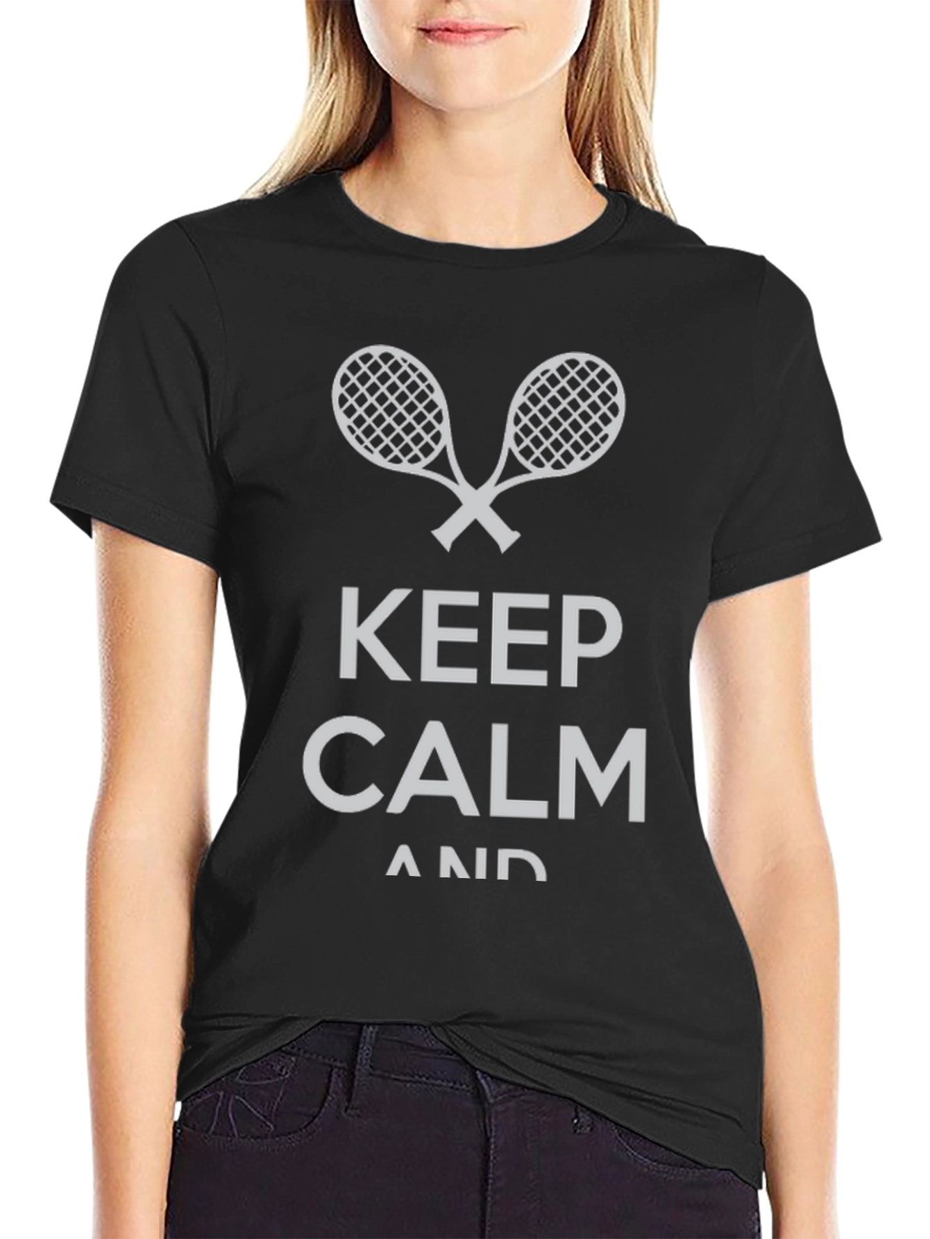 Keep Calm Tennis Racket Black T-Shirt