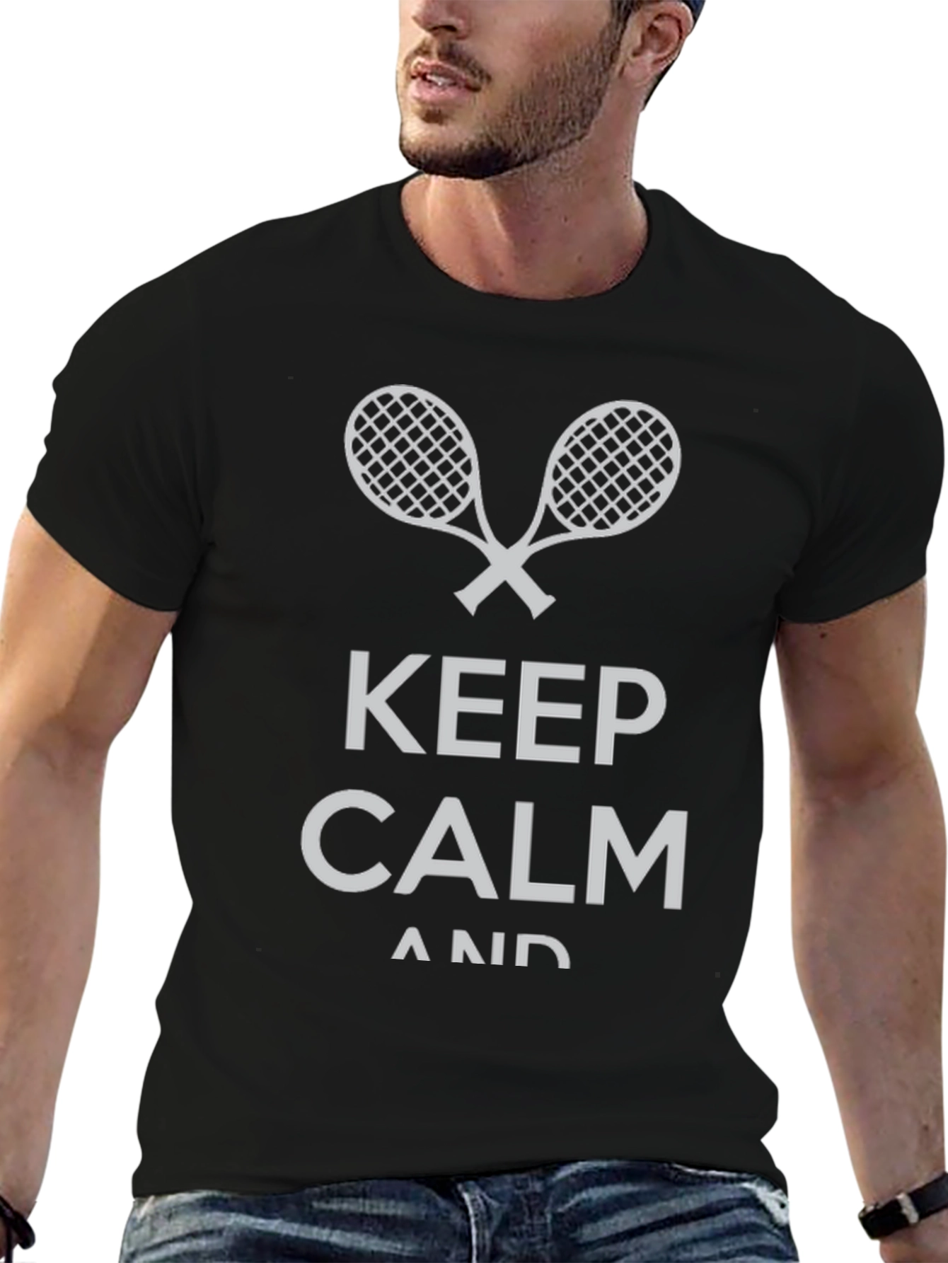 Keep Calm Tennis Racket Black T-Shirt