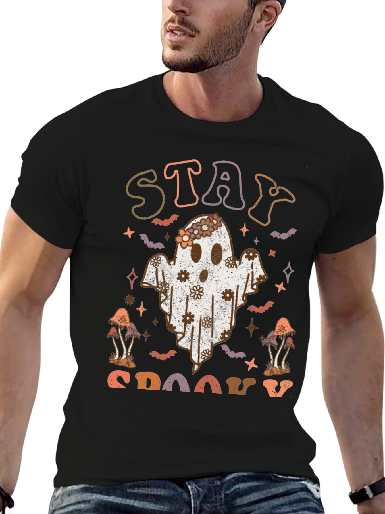 Stay Spooky Ghost Graphic Tee - Halloween Vibes