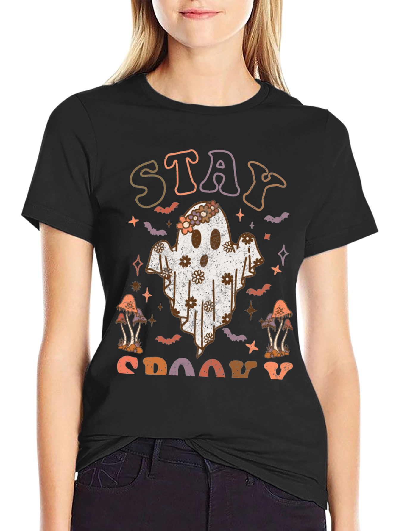 Stay Spooky Ghost Graphic Tee - Halloween Vibes