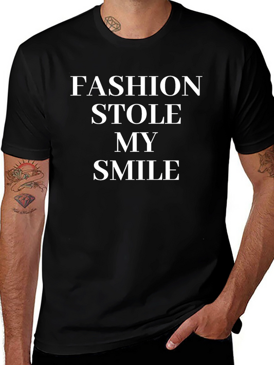 Fashion Stole My Smile Graphic Tee - Black Casual T-Shirt