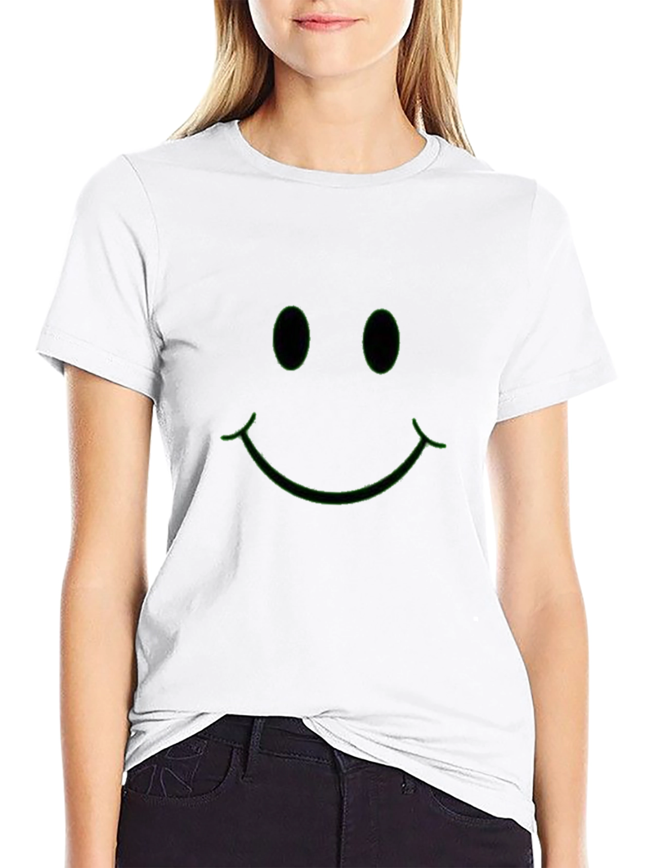Neon Green Smiley Face Black T-Shirt