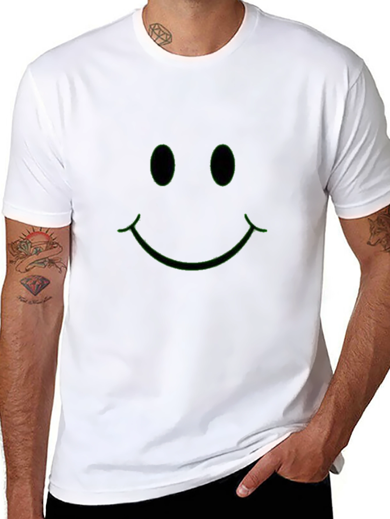 Neon Green Smiley Face Black T-Shirt
