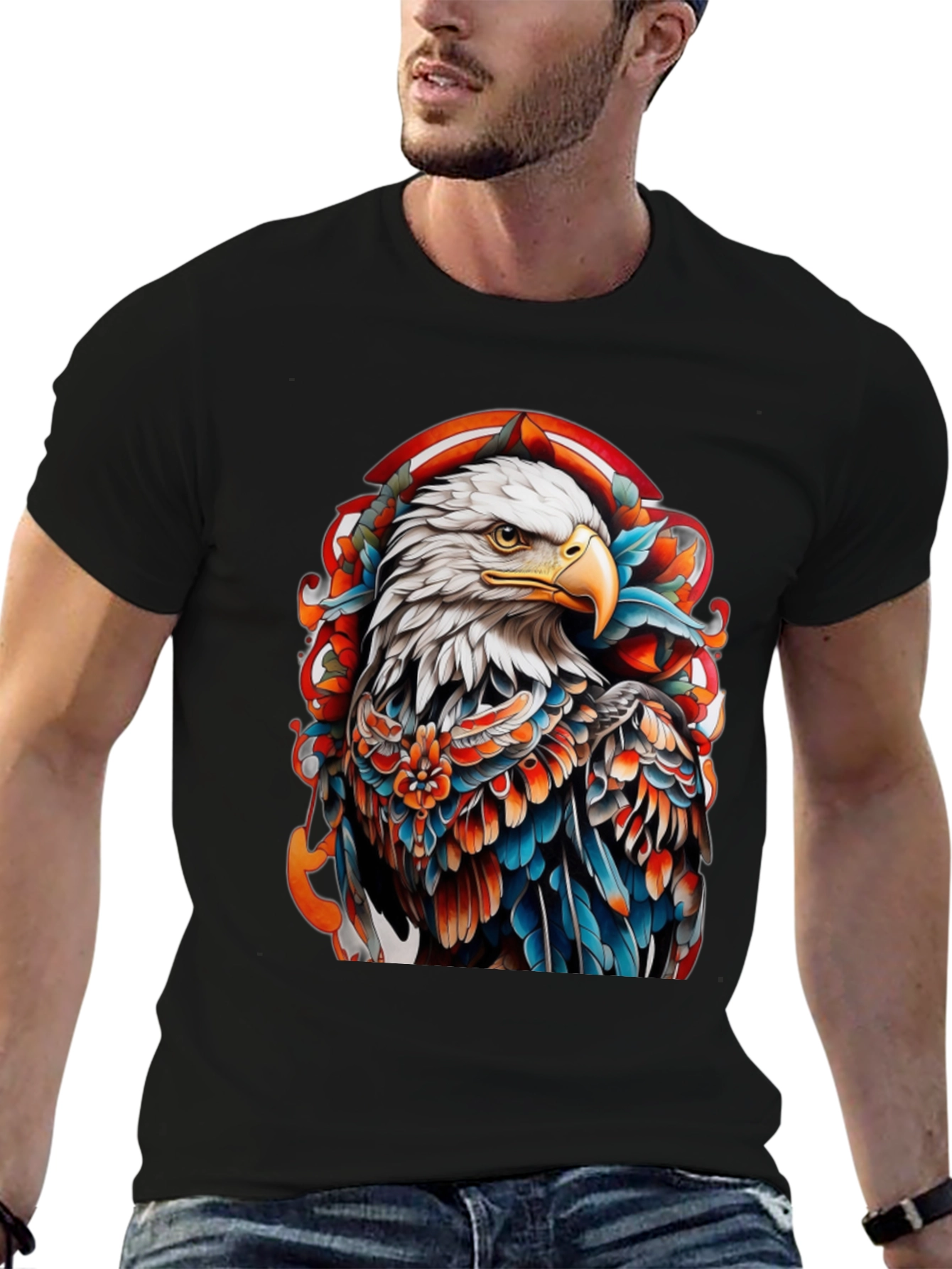 Eagle Tattoo Graphic Tee - Bold Black T-Shirt