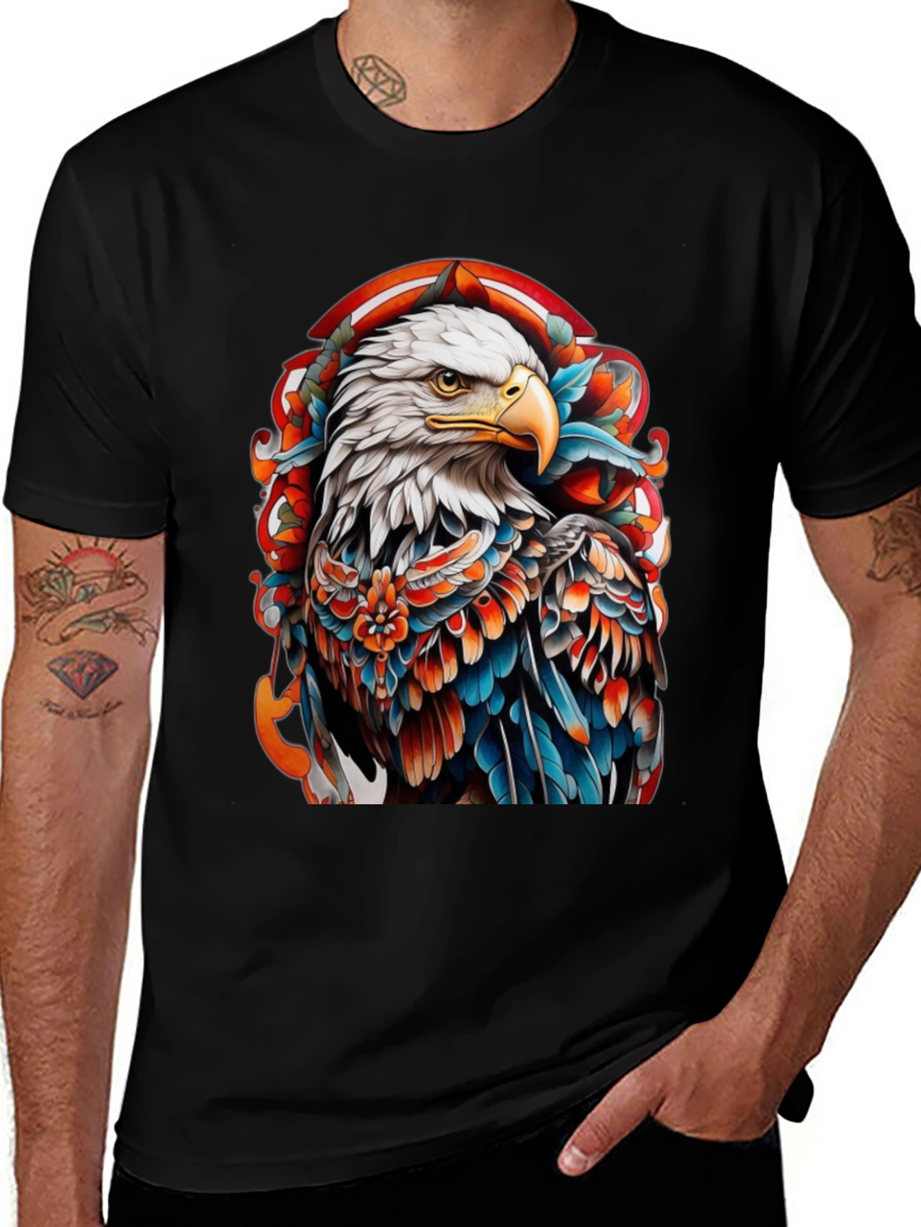 Eagle Tattoo Graphic Tee - Bold Black T-Shirt