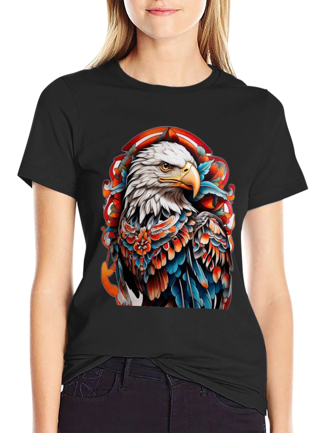 Eagle Tattoo Graphic Tee - Bold Black T-Shirt