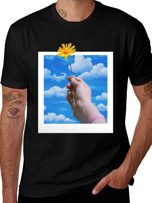 Floral Sky Graphic Tee - Black Cotton Comfort