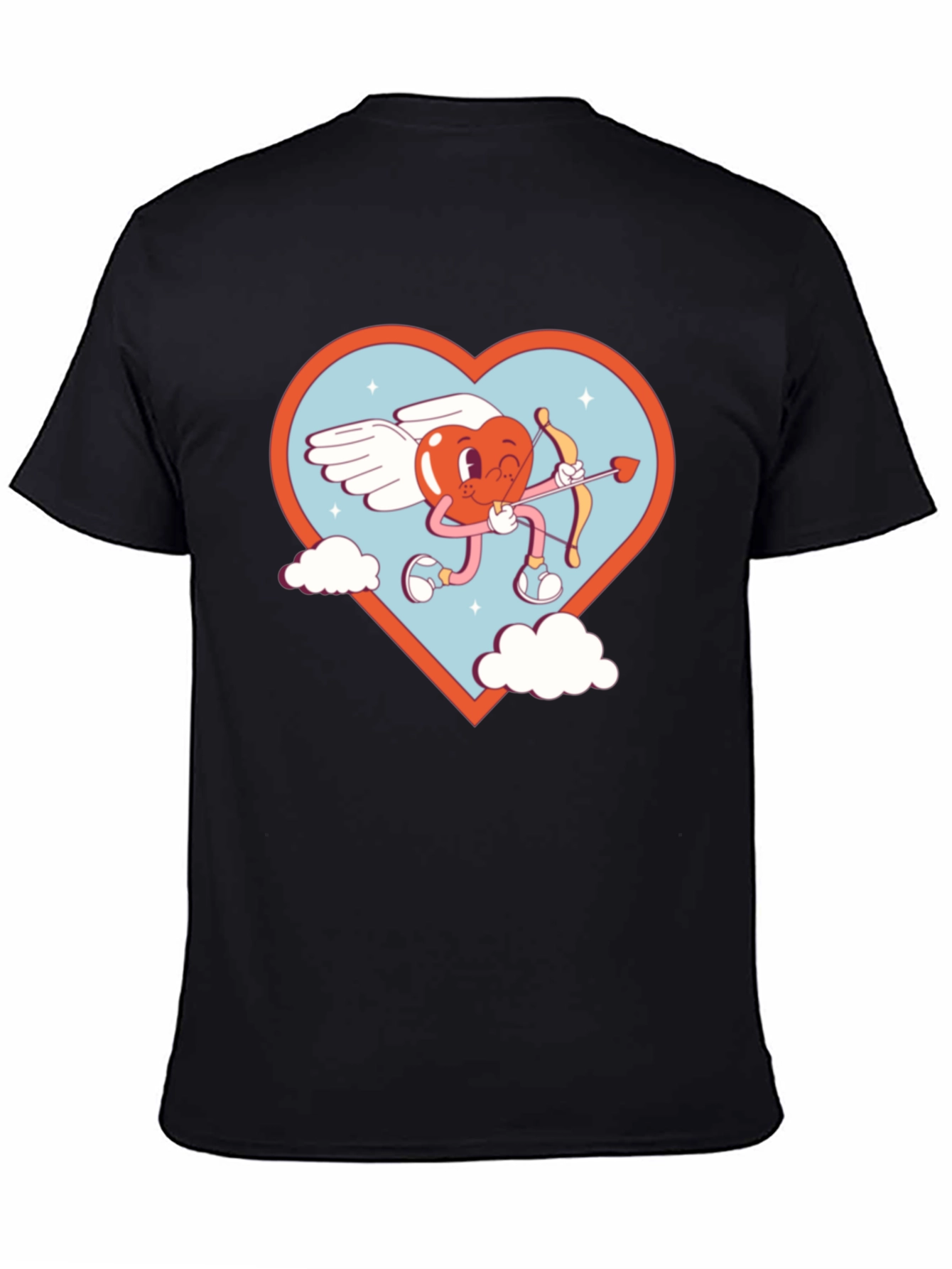 Cartoon Heart Cupid Black T-Shirt