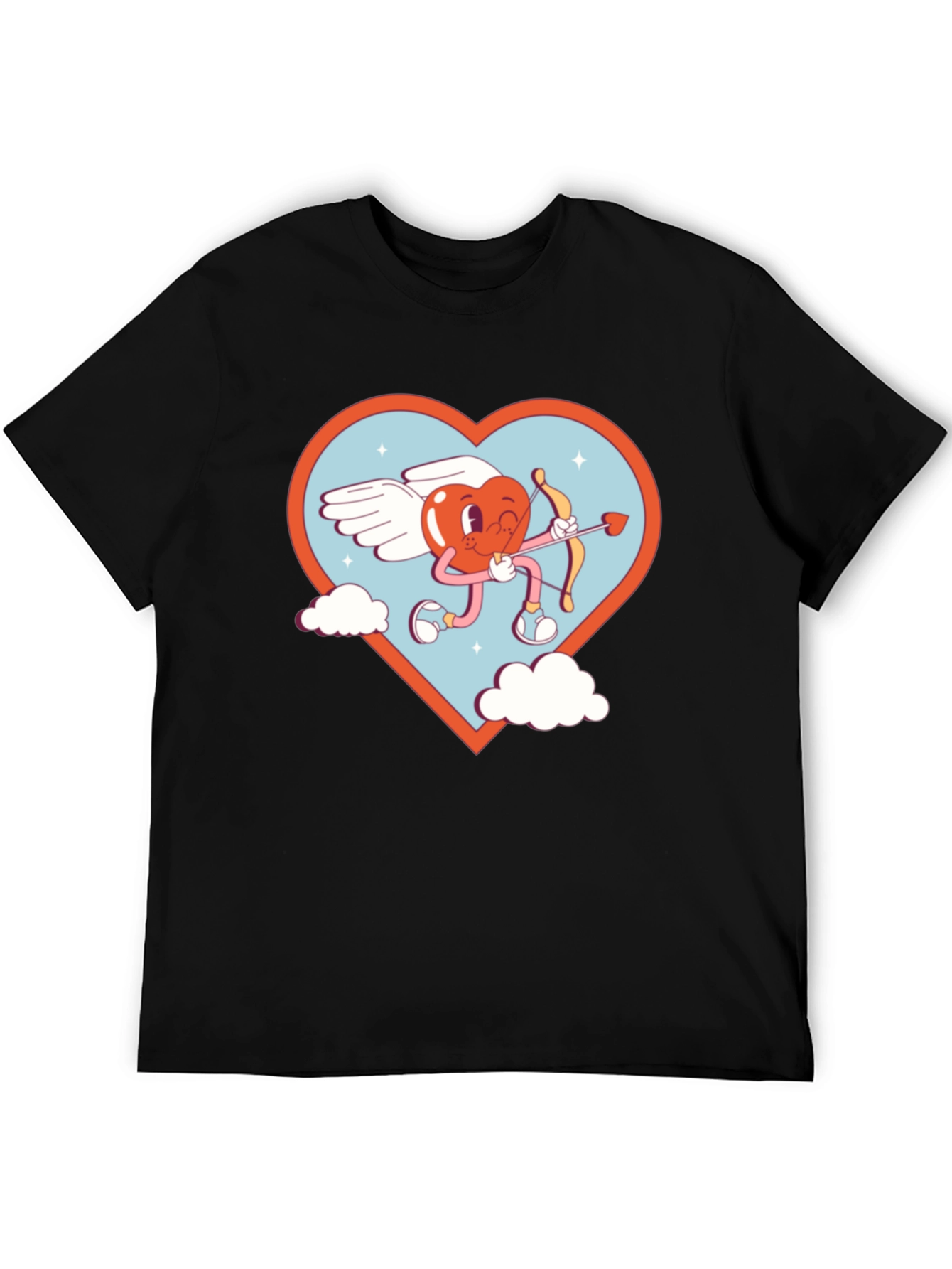 Cartoon Heart Cupid Black T-Shirt